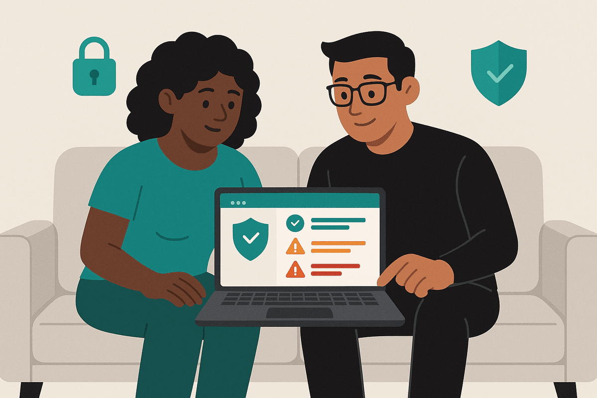 Illustration of people using cybersecurity tool